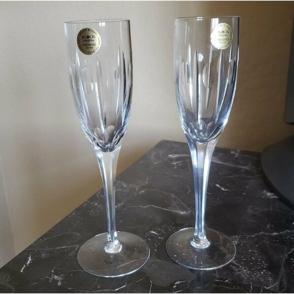 KROSNO Hand blown set of 2 hand polished hand cut champagne clear glass - Picture 1 of 12